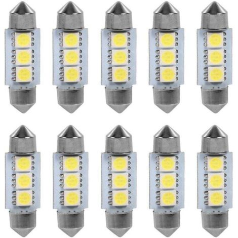 10 bombillas LED de 36 mm, 12 V, 3 SMD 5050, para interior de coche, color blanco