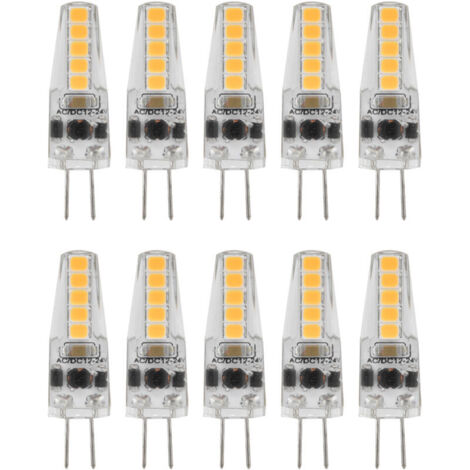 10 bombillas LED G4 de 2 W con base bipin, regulables, para lámparas de araña, de techo y de mesa, luz blanca cálida de 3000 K, CA 1224 V.