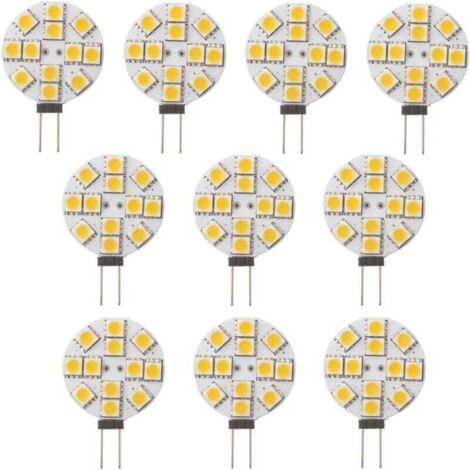 10 bombillas LED G4 no regulables, blanco cálido 2700K, ángulo de haz de 180°, bombillas de repuesto, lámparas halógenas de 20W para cocina, autocaravana, caravana, remolque, barco, 12V CC