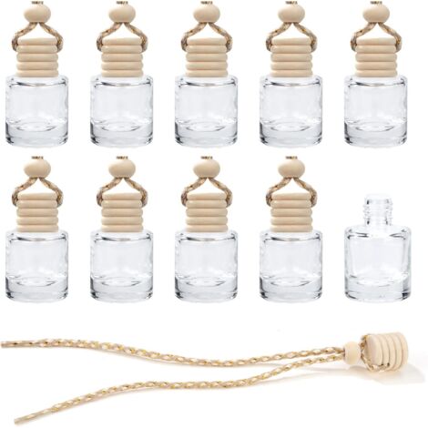 10 botellas de perfume ambientadoras para coche de 8 ml, de cristal transparente y rellenables, difusor de aceites esenciales, colgante de aromaterapia para decoración del coche.