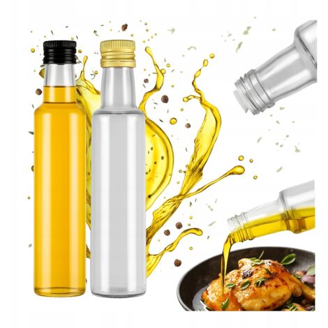 10 botellas de vidrio DORICA de 250 ml transparentes para aceite de oliva y vinagre con dispensador