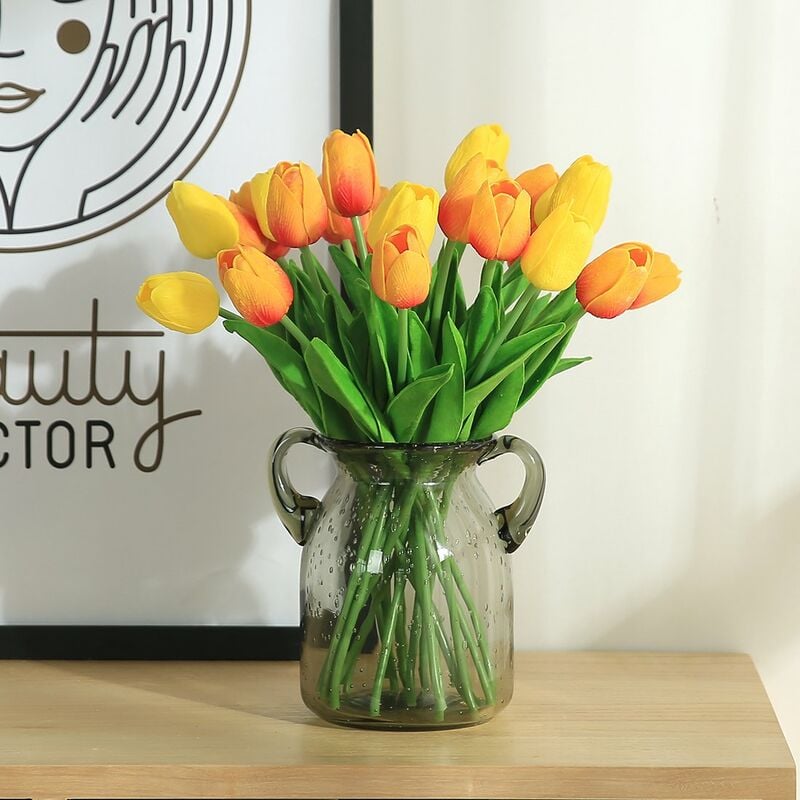 10 pcs Real Touch Latex Artificielle Tulipes Fleurs Faux Tulipes Fleurs Bouquets De Mariage pour Mariage Maison Jardin Décoration Orange