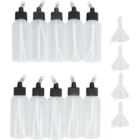 10 bouteilles huile capillaire 60ml anti-fuites résistantes chaleur plastique transparent avec entonnoir