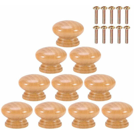 10 Boutons de Meuble Ronds en Bois de 24mm - Poignées Monotrou pour Armoire, Tiroir - Avec Vis