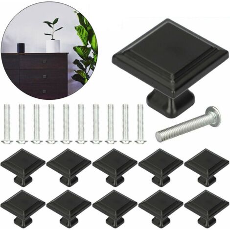 10 boutons de meubles carrés, boutons de tiroir, boutons d'armoire, boutons de meubles noir mat