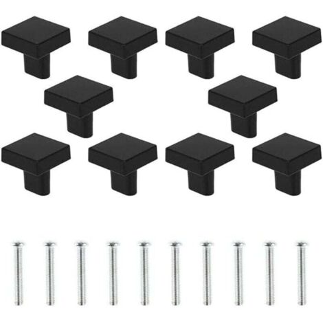 10 Boutons de Porte Noir Boutons d'armoire Carrée en Laiton Massif Poignées de Meuble Cuisine Vintage avec Vis pour Armoire Placards Tiroirs (Noir)