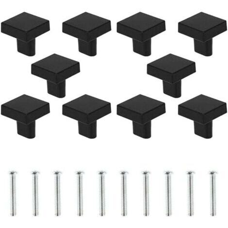 10 Boutons de Porte Noir Boutons d'armoire Carrée en Laiton Massif Poignées de Meuble Cuisine Vintage avec Vis pour Armoire Placards Tiroirs (Noir)