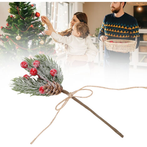 10 branches de baies artificielles, pommes de pin et tiges de houx rouges pour décorations de sapin de Noël et autres créations hivernales.