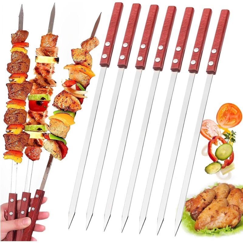 Tigrezy - 10 Brochettes pour Barbecue, Pique a Brochette en Acier Inoxydable, Brochettes en Métal Plat, Réutilisable Accessoire Barbecue, pour
