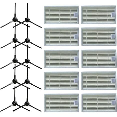 10 brosses latérales + 10 filtres HEPA pour aspirateur robotique Lidl SilverCrest SSR 3000 A1