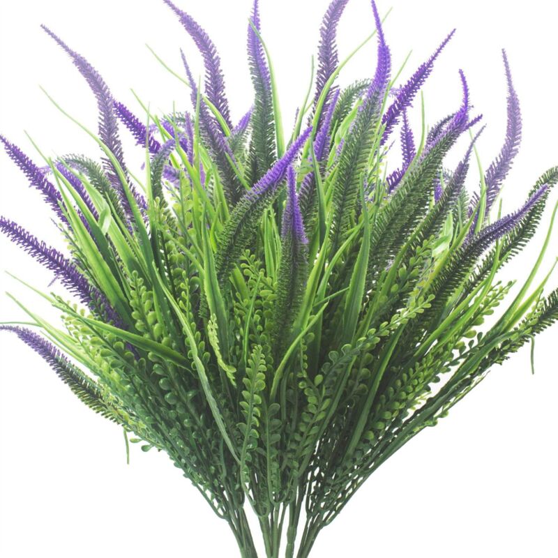 10 Bundles Plantes Artificielles Herbe ExtéRieure Avec Fleurs Verdure RéSistante Aux uv Jardin Porche FenêTre BoîTe DéCoration Violet