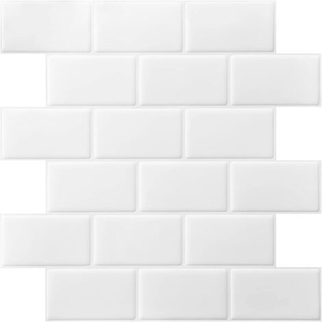 10 Carreaux, Carreaux Muraux Adhésifs, Cuisine Épaissie, Salle De Bains, Douche, Dosseret Adhésif Cuisine, Version Collante, 30x30x0.25cm, Blanc JUNJUN