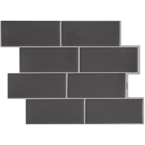 10 Carreaux Muraux 3D Autocollants – Protection Murale Autocollante pour Cuisine, Backsplash, Gris foncé