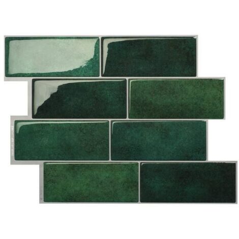 10 Carreaux Muraux 3D Effet Marbre – Stickers Auto-Adhésifs Imperméables pour Cuisine, Salon, Salle de Bain, Vert Foncé