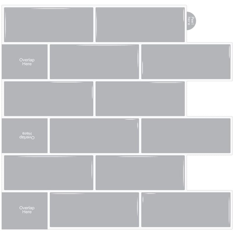 10 Carrelage Adhesif Mural Credence Adhesive pour Cuisine Gris (30,5 x 30,5 cm)