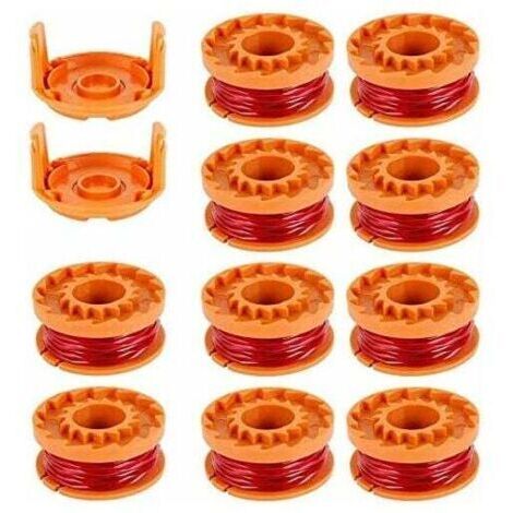 10 carretes de hilo de nailon de 3 m/1,65 mm para desbrozadoras, carretes de repuesto para WORXWG163 WG180 WG175 WG150 WG160 con 2 tapas de corte, carrete de hilo para cortacésped