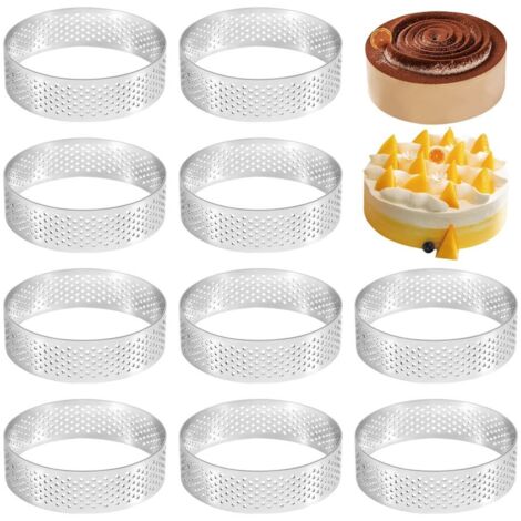 10 cercles à gâteaux en acier inoxydable – 8 cm – Moules à biscuits en acier inoxydable – avec trous d'aération