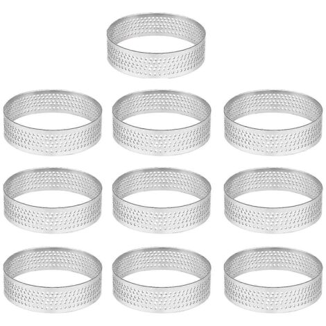 10 cercles à tarte ronds sans soudure et perforés en acier inoxydable de 5 cm de diamètre