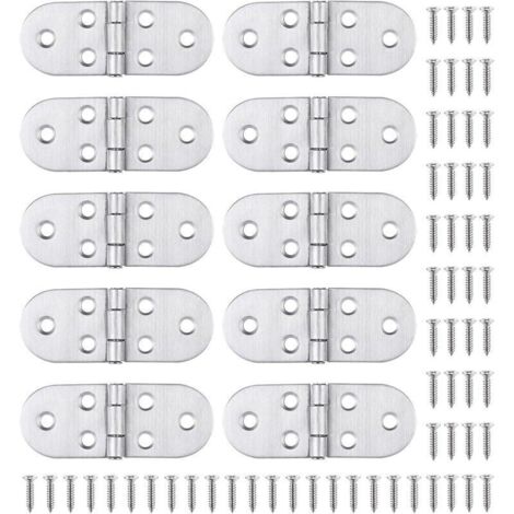 10 Charnière Inox et Vis, Montage facile et solides, pour Table Pliante, Porte de Placard, Trappe, Fenêtre Bateau/Maison-Crezuo