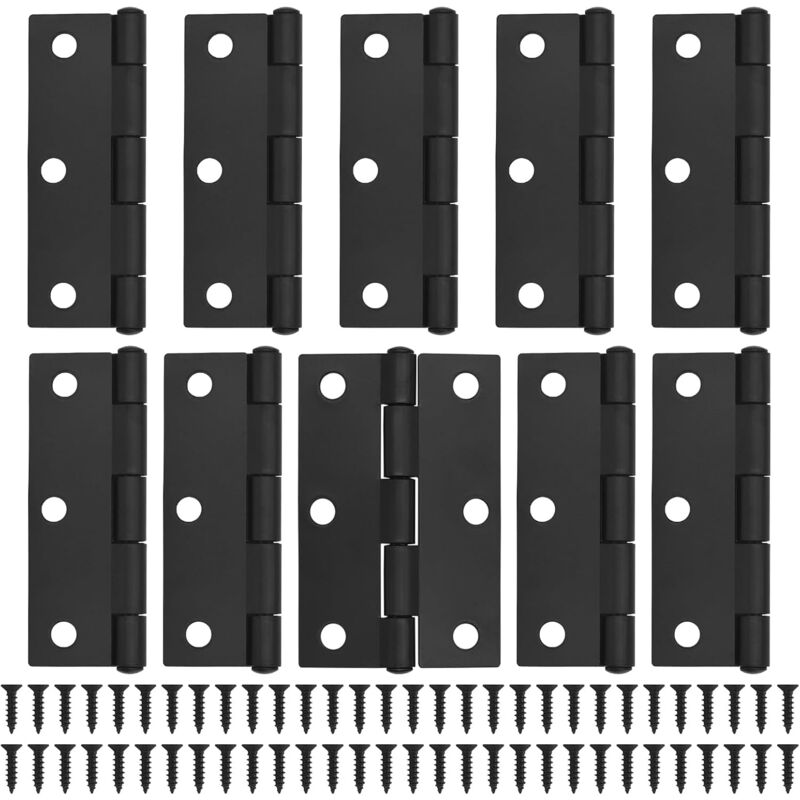 Cyslmuk - 10 charnières de porte noires - 75mm (3 inch) charnières de porte de placard avec 60 vis noires charnières de porte intérieures pour