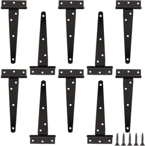 10 charnières en T de six pouces, charnières en T robustes, charnières de porte en T, avec 70 vis, adaptées aux portes, fenêtres, clôtures, abris de jardin, etc.
