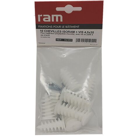 10 chevilles Ø24 x 40 mm ISORAM avec 10 vis agglo 4,5 x 35 mm - Ram