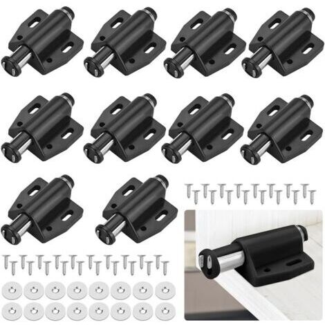 10 chiusure magnetiche a pressione, chiusure magnetiche in plastica, chiusure magnetiche a chiusura ammortizzata per porte scorrevoli, armadi, cassetti, credenze, camere da letto, cucine, bagni - nere