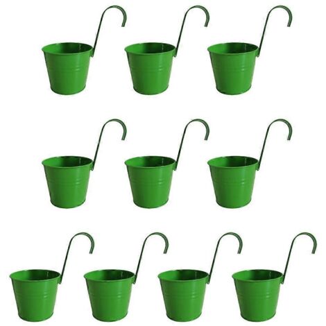 10 cintres de pots de fleurs avec crochet amovible, seau métallique pour clôture, jardinière suspendue design extérieur.
