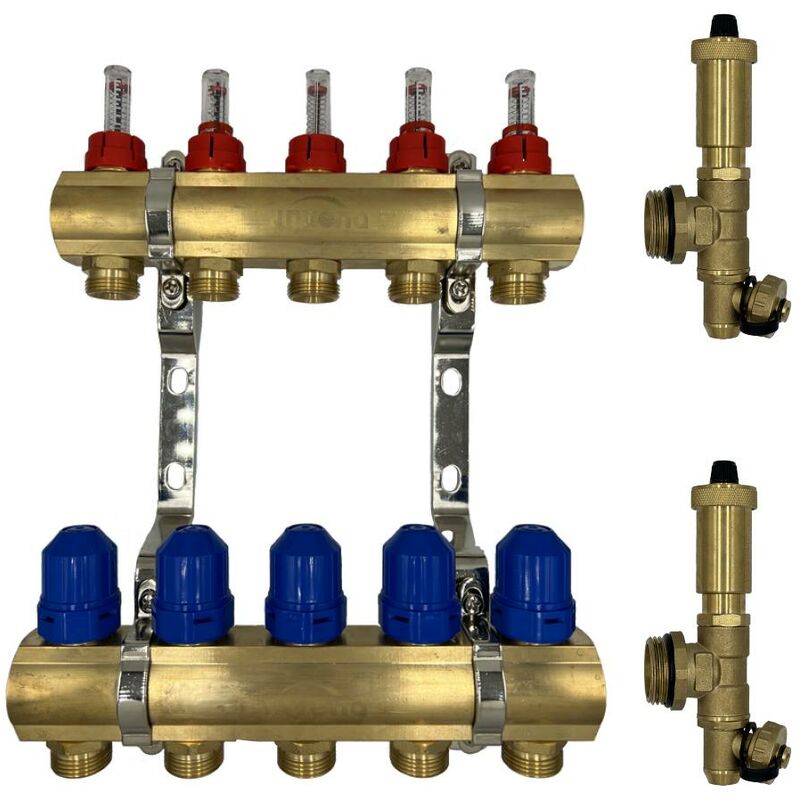 Image of Invena - 10 Circuits Brass Floor Heating Manifold Plane Heating Manifold Complete Set