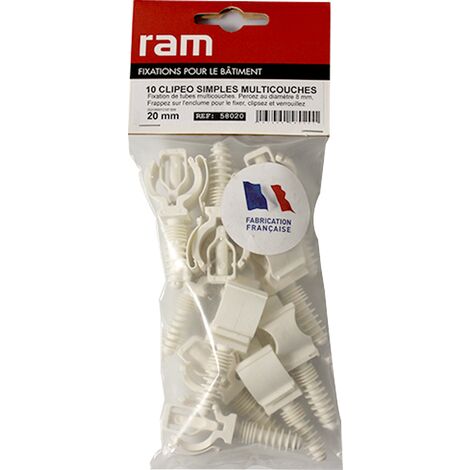 10 CLIPEO simple blanc pour tube multicouche nu Ø20 - RAM