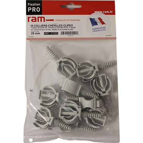 10 CLIPEO simple gris - Fixation pour tube IRL Ø25 - Ram