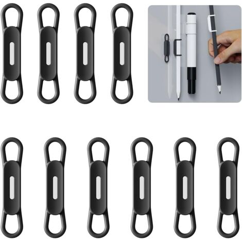 10 clips magnétiques silicone pour stylos gel ou effaçables à sec, noir