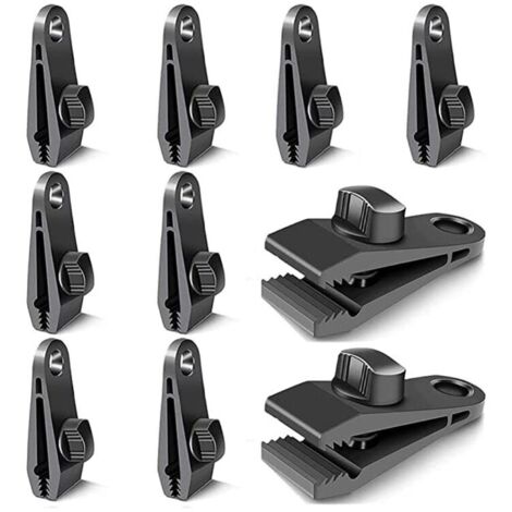 10 clips para lona, piezas de fijación, ganchos para lona, clips resistentes al viento para tiendas de campaña, accesorios resistentes al sol y al viento (negros)