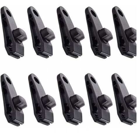 10 clips para lonas, para toldos, camping, exteriores, color negro.