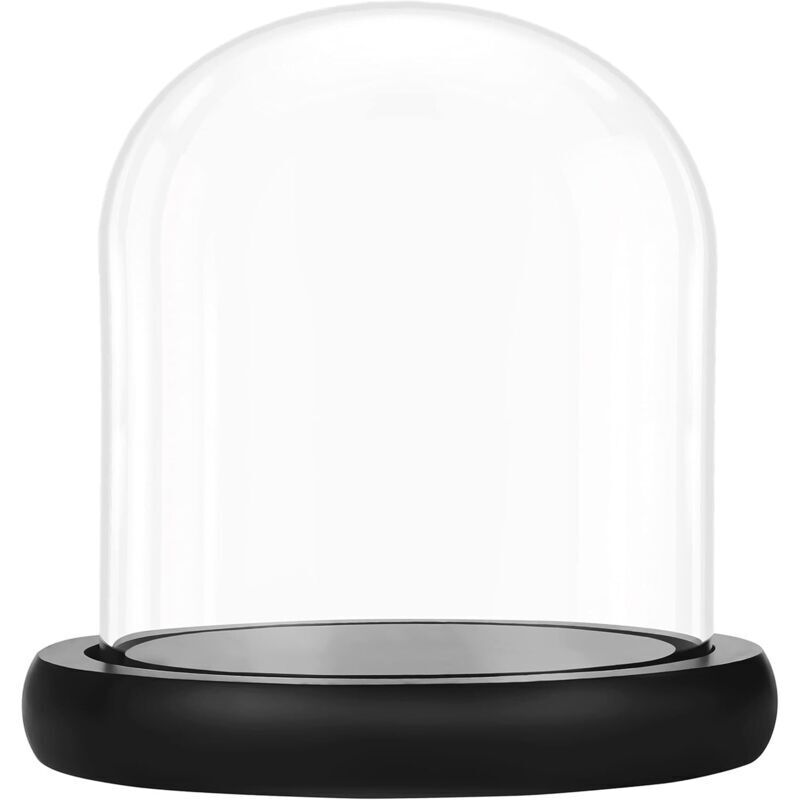 10 cm Cloche en Verre avec Socle Noir en Bois - Mini Cloche en Verre Transparent pour Lumières, Plantes, Décoration de Table