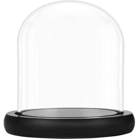 10 cm Cloche en Verre avec Socle Noir en Bois - Mini Cloche en Verre Transparent pour Lumières, Plantes, Décoration de Table