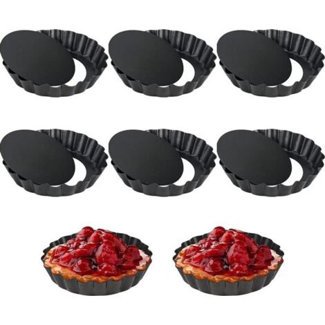10 cm petit Tarteform avec Hebeboden, Mini-Tartlettformen, bonne Revêtement anti-adhésif, Tarte Moule de cuisson, lot de 6 Set, Noir