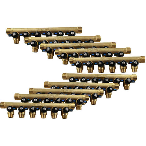 10 Collecteurs mini-vanne mâle 3/4" (20/27) - femelle 1/2" (15/21) - 6 piquages mâle 1/2" (15/21) - Arcanaute