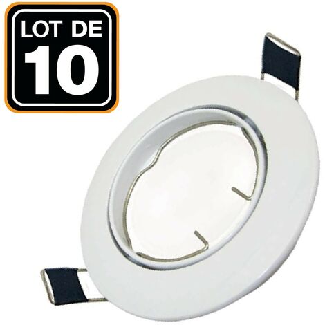 EUROPALAMP 10 Collerettes supports encastrables orientables Spot LED rond blanc - Diametre 90mm - Trou de perçage 65mm