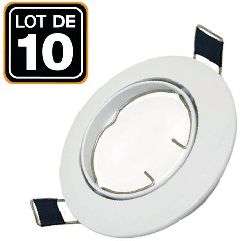 10 Collerettes supports encastrables orientables Spot LED rond blanc - Diametre 90mm - Trou de perçage 65mm - Blanc