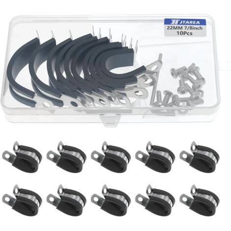 10 Colliers De Serrage P 22mm Acier Inoxydable Caoutchouc Fixation Tuyau Câble Auto