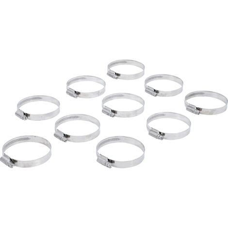 10 Colliers inoxydable 50 x 70 mm Largeur bride 12 mm Pour tuyaux 50 à 70 mm Présentoir vente