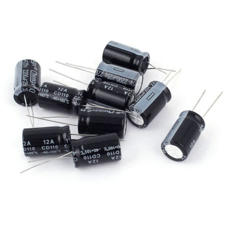 10 Condensateurs Électrolytiques Aluminium 25V 2200μF Axiaux 13x20mm Pour Circuits Électroniques