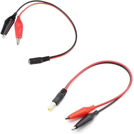 10 conectores de cable de alimentación con pinza de cocodrilo de 2,1 mm × 5,5 mm, DC12V/24V, 27 cm (macho/hembra)