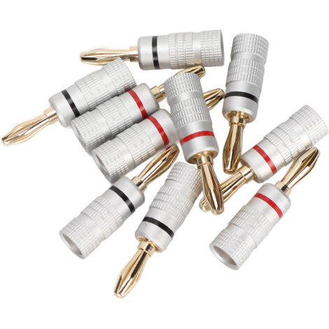 10 Connecteurs Banane Audio 24k Or à Double Vis pour Câbles Enceintes et Home Cinéma