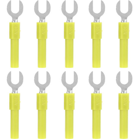 10 connecteurs filaires en laiton, type Y 6mm/0.2in, fiches banane 4mm/0.2in, 30Vac‑60Vdc max, 10A, jaune