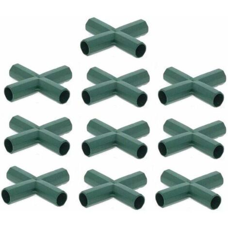 10 connettori per telaio di serra per giardino, gabbie per frutta, recinzioni, telaio di serra, connettori (16 mm, piatti / 4 fori)