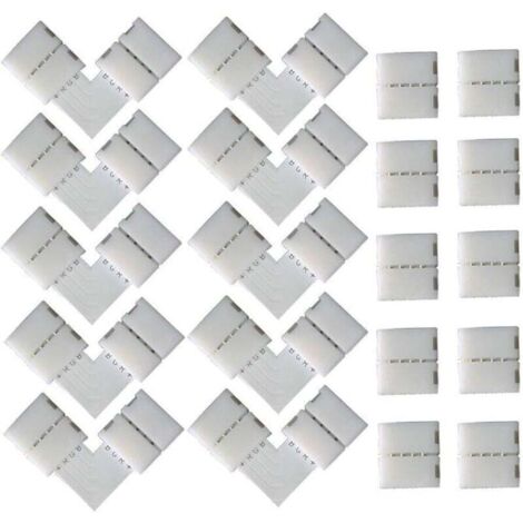 10 connettori rapidi angolari a forma di L a 4 pin, 10 connettori per strisce LED a 4 pin, per strisce LED RGB SMD 5050 da 10 mm di larghezza (bianco)