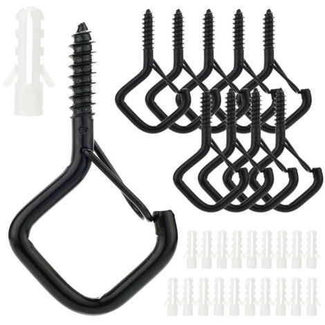 10 crochets de suspension à vis, boucle de sécurité, résistants au vent, pour guirlandes extérieures, plantes, décorations Noël, éclairage terrasse, noir