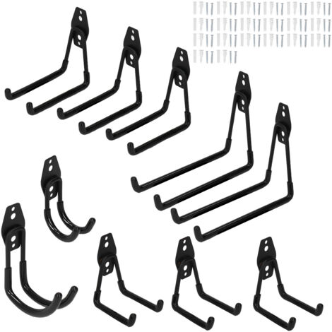 10 Crochets Mural Garage Porte-Vélo Support Rangement Outils Kit Plafond Jardin